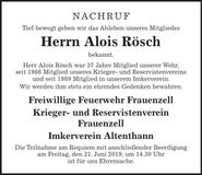 Traueranzeige Alois Rösch