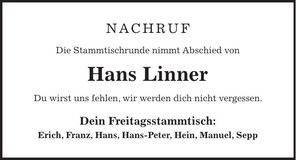 Traueranzeige Hans Linner