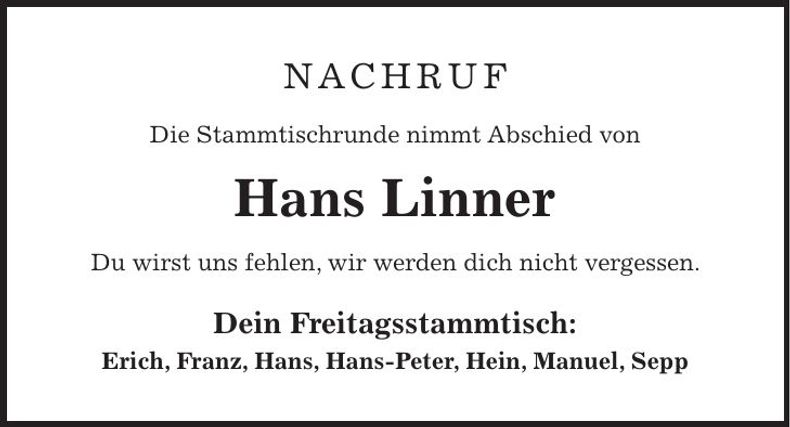 Traueranzeige Hans Linner