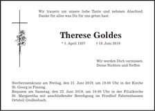 Traueranzeige Therese Goldes
