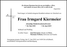 Traueranzeige Irmgard Kiermeier