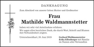 Traueranzeige Mathilde Waldmannstetter