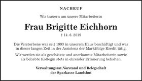 Traueranzeige Brigitte Eichhorn