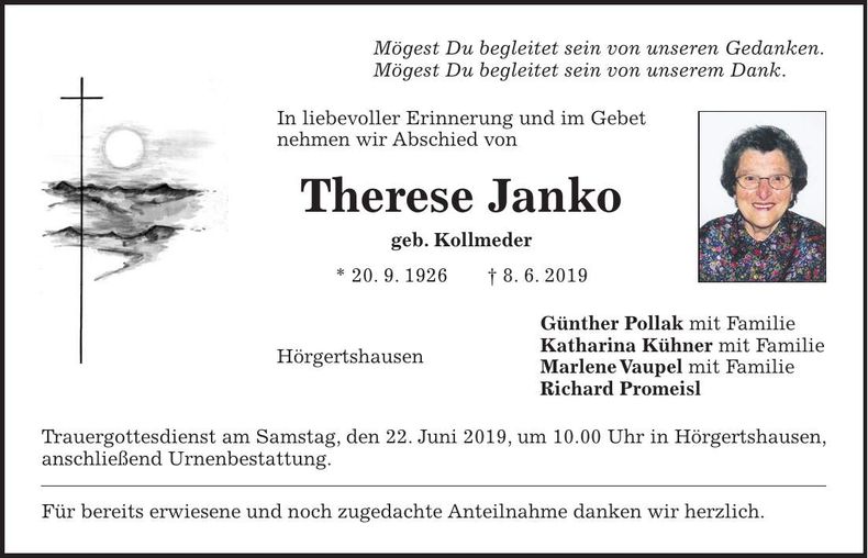 Traueranzeige Therese Janko