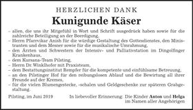 Traueranzeige Kunigunde Käser