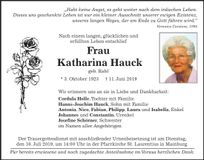Traueranzeige Katharina Hauck