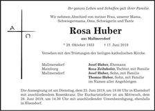 Traueranzeige Rosa Huber
