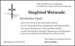 Traueranzeige Siegfried Woiwode