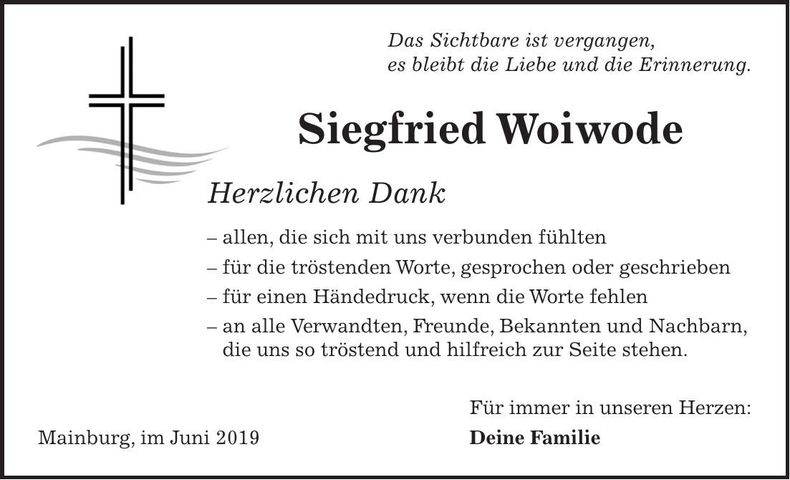 Traueranzeige Siegfried Woiwode