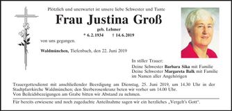 Traueranzeige Justina Groß