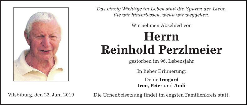Traueranzeige Reinhold Perzlmeier