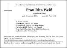 Traueranzeige Rita Weiß
