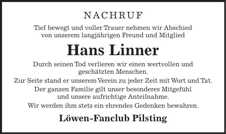 Traueranzeige Hans Linner