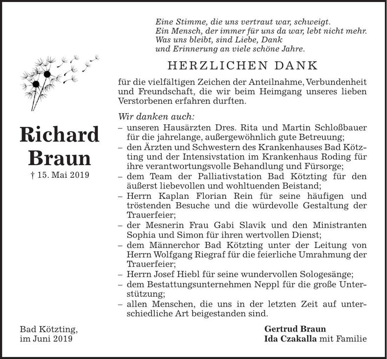 Traueranzeige Richard Braun