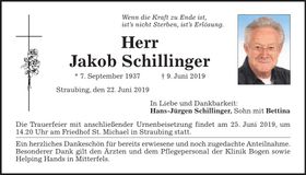 Traueranzeige Jakob Schillinger
