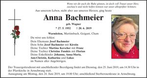 Traueranzeige Anna Bachmeier