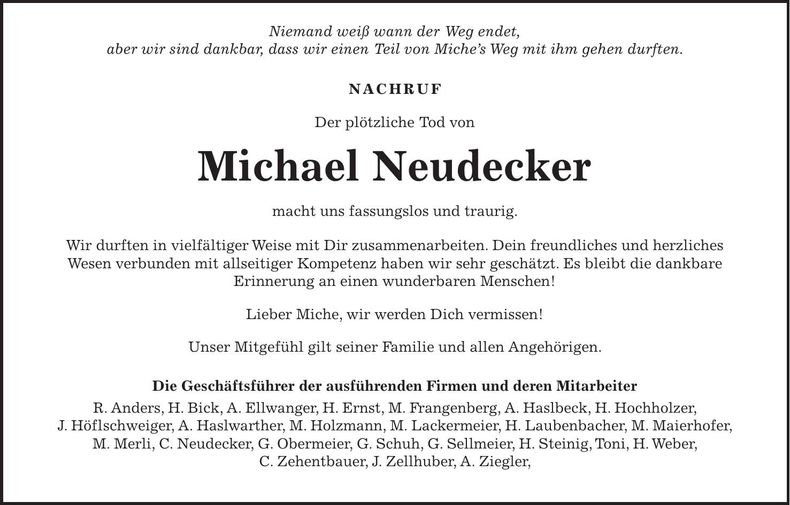 Traueranzeige Michael Neudecker
