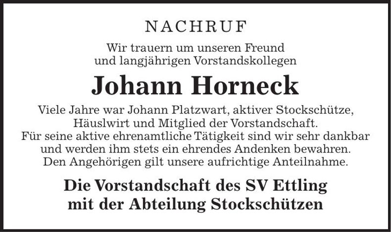 Traueranzeige Johann Horneck