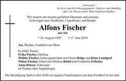 Traueranzeige Alfons Fischer