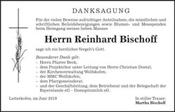 Traueranzeige Reinhard Bischoff