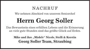 Traueranzeige Georg Soller