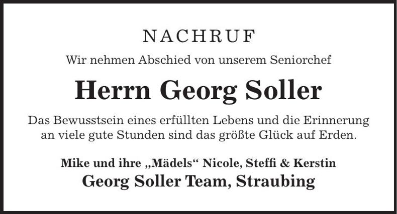 Traueranzeige Georg Soller