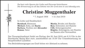 Traueranzeige Christine Muggenthaler