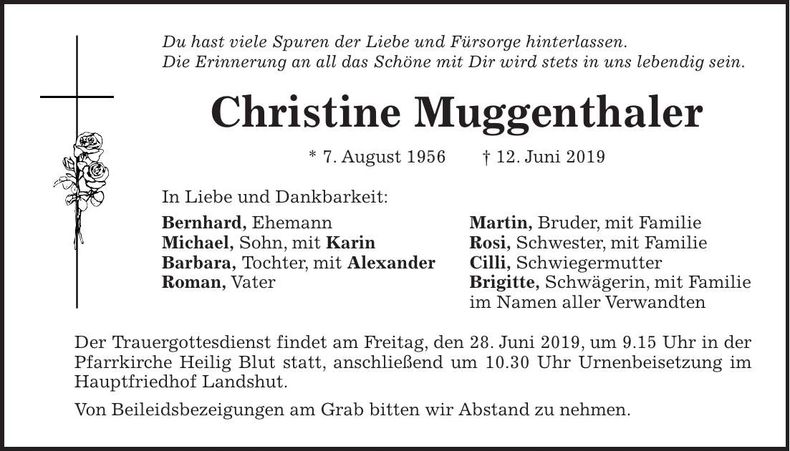 Traueranzeige Christine Muggenthaler