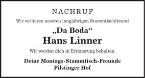 Traueranzeige Hans Linner