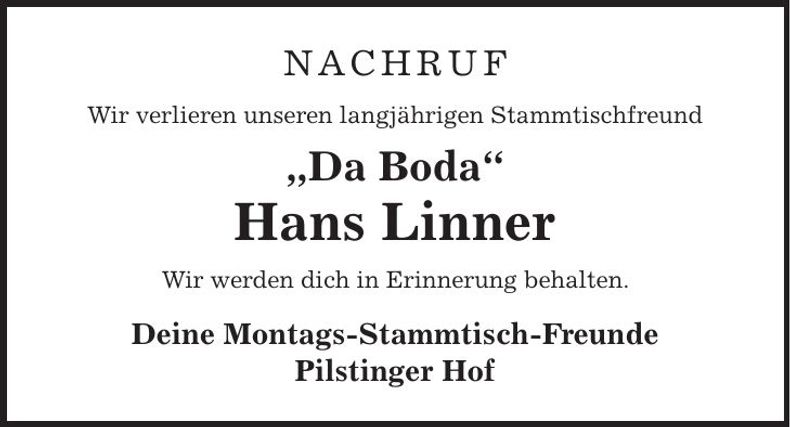 Traueranzeige Hans Linner