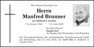Traueranzeige Manfred Brunner