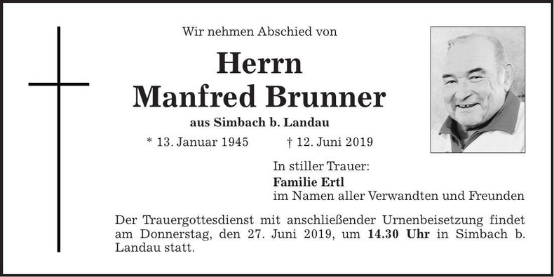 Traueranzeige Manfred Brunner