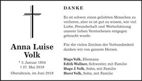 Traueranzeige Anna Luise Volk