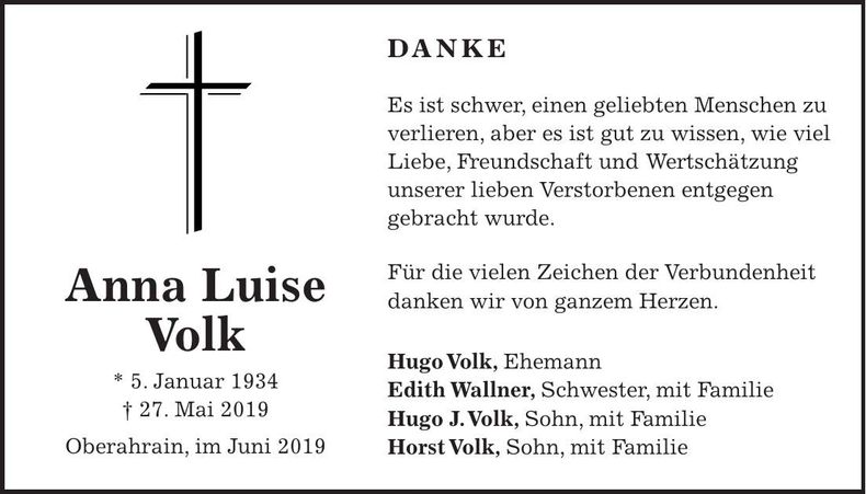 Traueranzeige Anna Luise Volk