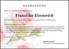 Traueranzeige Franziska Eisenreich