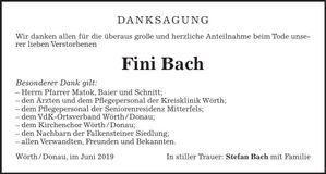 Traueranzeige Fini Bach