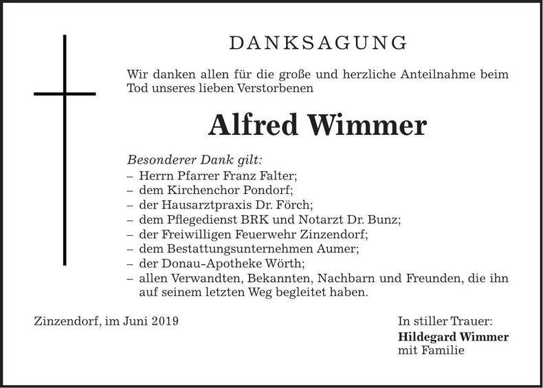 Traueranzeige Alfred Wimmer