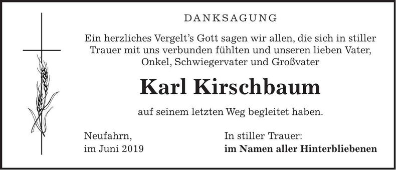 Traueranzeige Karl Kirschbaum