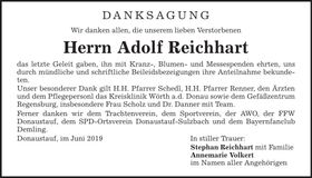 Traueranzeige Adolf Reichhart