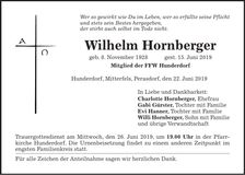 Traueranzeige Wilhelm Hornberger