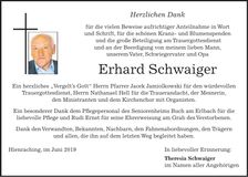 Traueranzeige Erhard Schwaiger