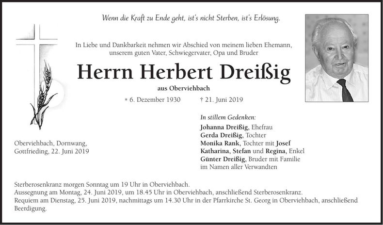 Traueranzeige Herbert Dreißig