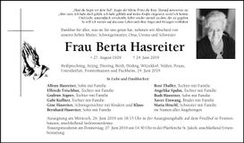 Traueranzeige Berta Hasreiter