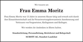 Traueranzeige Emma Moritz