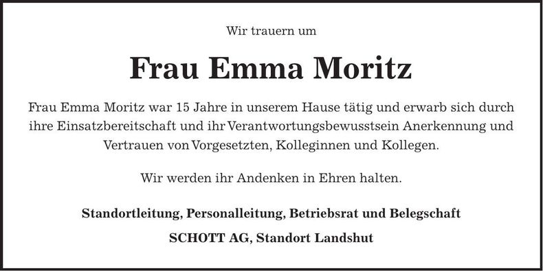 Traueranzeige Emma Moritz