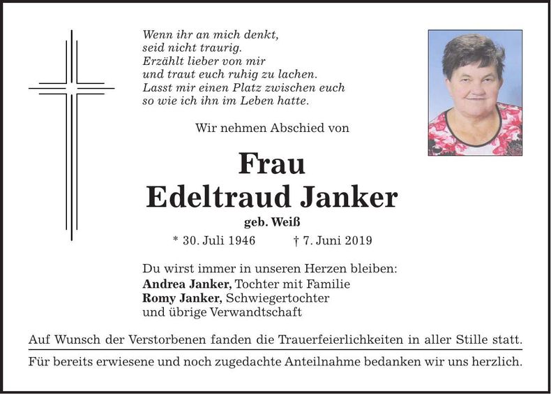 Traueranzeige Edeltraud Janker