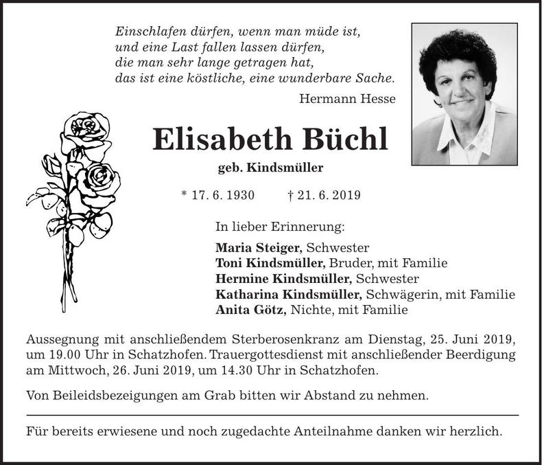 Traueranzeige Elisabeth Büchl