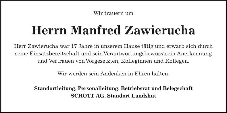 Traueranzeige Manfred Zawierucha