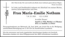 Traueranzeige Maria-Emilie Nothum