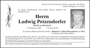 Traueranzeige Ludwig Petzendorfer